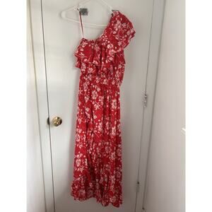 Anthropology Steele Livia Ruffled One Shoulder Maxi Dress Red Floral M